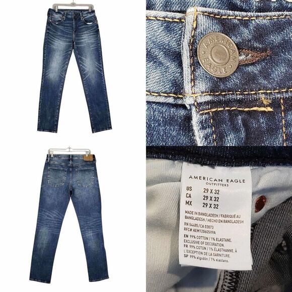 American Eagle AE Jeans Mens Size 29x32 Flex Slim Straight Blue Stretch - Picture 1 of 12